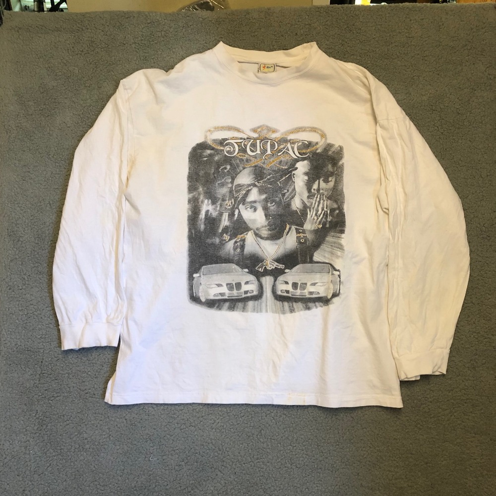 Vintage Tupac Shakur Long Sleeve Graphic T-Shirt White IBS Hip Hop 2Pac XL